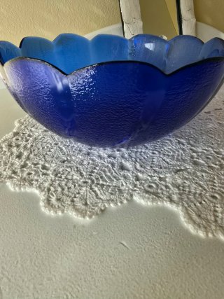 Centro de mesa vintage de cristal azul