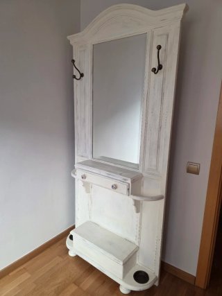 Mueble recibidor madera maciza con espejo