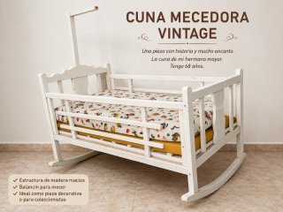 Cuna Mecedora Vintage Madera Maciza