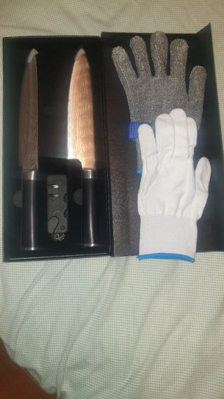 Set 2 Cuchillos Damasquinados + Guantes
