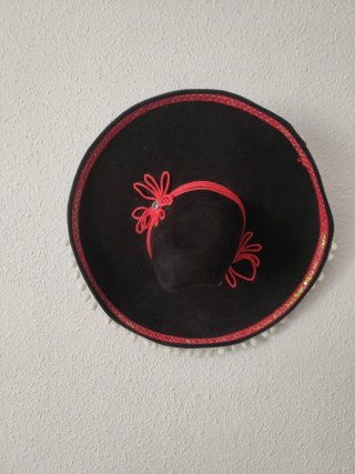 Sombrero de Mariachi Auténtico Negro y Rojo