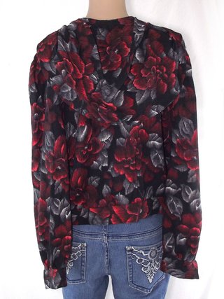 Maglia Blusa Da Donna Xl Nero Floreale Vintage A