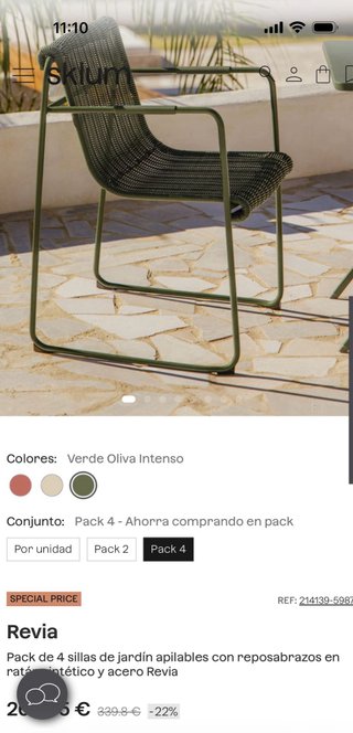 Pack de 4 sillas de jardín apilables con reposabra