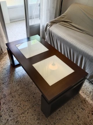 Mesa de centro elevable madera y cristal