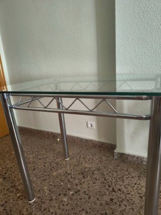 Mesa cocina acero inoxidable y cristal