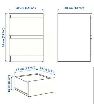 Cómoda Malm 2 cajones. Nueva, en su caja.
