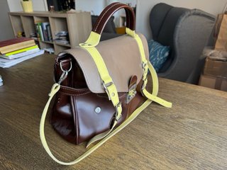 Borsa satchel in vera pelle – marrone, beige e gia