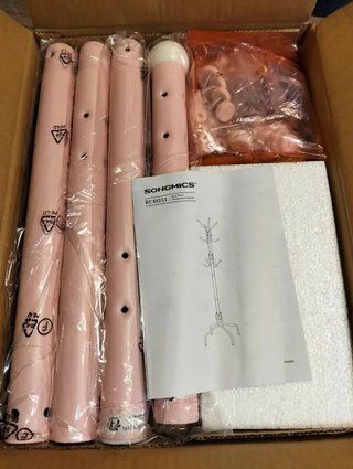 Perchero de metal SONGMICS con 12 ganchos y 4 patas en rosa gelatina