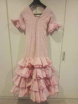 Traje de flamenca niña lunares rosa