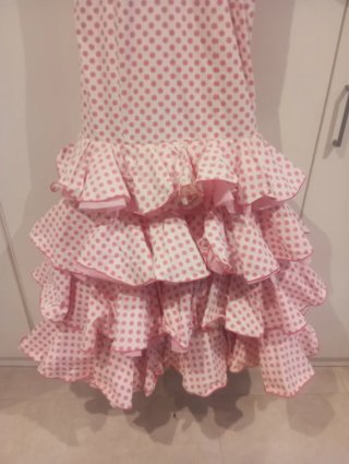Traje de flamenca niña lunares rosa