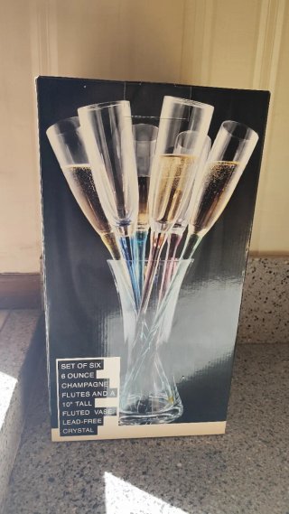 Set 6 Copas Champán y Jarrón Cristal