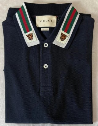 Polo Gucci Azul con Tiras Verdes y Rojas