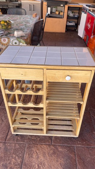 Carrito Auxiliar Cocina Madera y Cerámica