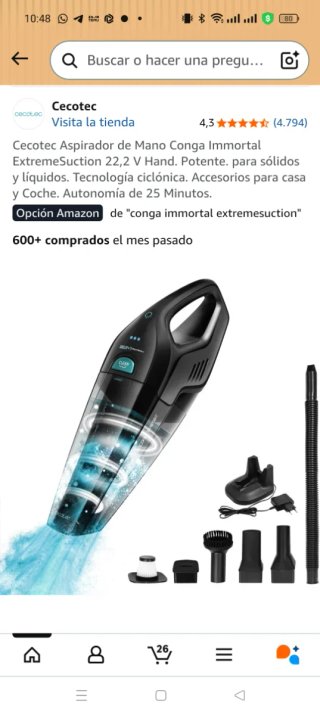 Aspiradora de mano Cecotec Conga Immortal