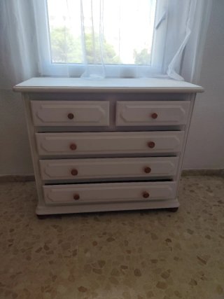 Juego de 2 mesitas de noche blanca madera y cómoda