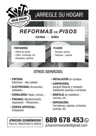Reforma Básica x 5,000 mano obra hasta 45 M2.