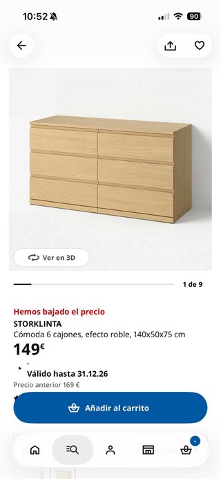 Cómoda de madera con 6 cajones