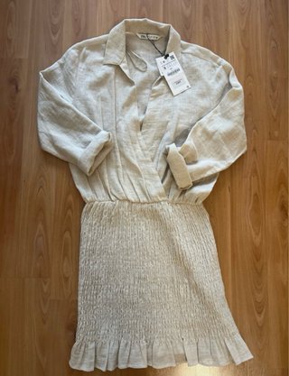 Vestido Zara Lino Beige Talla S