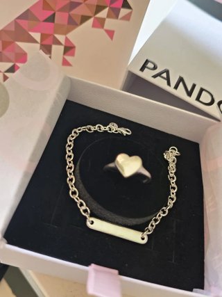 Conjunto Pandora Anillo y Pulsera Corazón