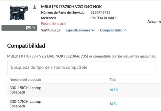 Placa base Lenovo IdeaPad 330 i7-8750H GTX 1050