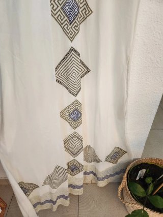 Vestido largo bohemio beige y blanco