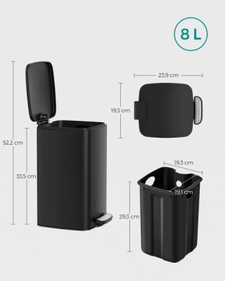 SONGMICS 8 L Cubo Basura Compacta, con Pedal