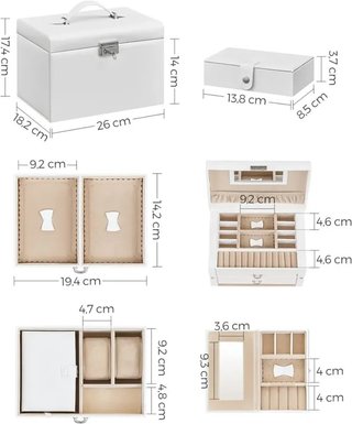 Caja para Joyas, Joyero 3 Niveles SONGMICS JBC121W