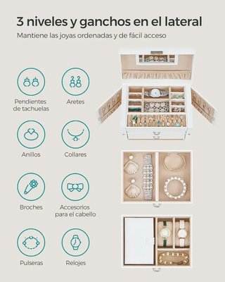 Caja para Joyas, Joyero 3 Niveles SONGMICS JBC121W