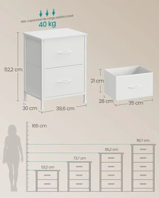 Cómoda 2 Cajones Tela Blanca SONGMICS LGS312WH01