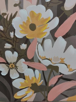 Cuadro floral relieve tela y madera