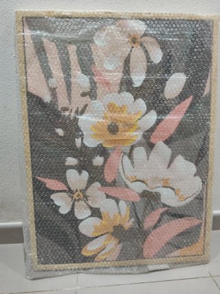 Cuadro floral relieve tela y madera