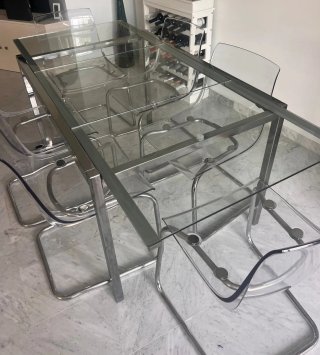 Mesa Comedor Cristal Extensible + 6 Sillas