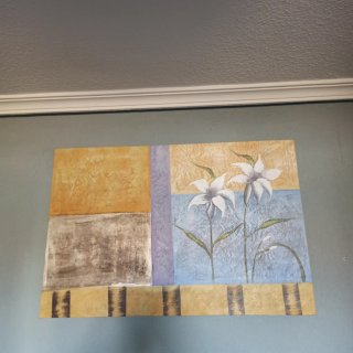Cuadro decorativo flores beige y azul.  60 de 90