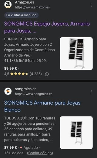 Espejo joyero SONGMICS JJC002W01 152 cm