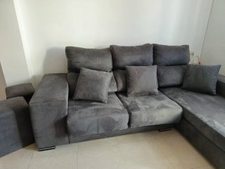 Sofá chaise longue gris tela