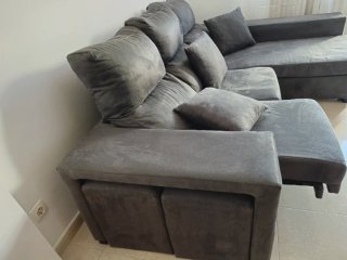 Sofá chaise longue gris tela