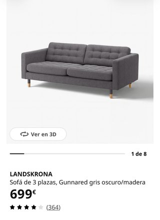 Sofá Ikea Landskrona 3 plazas gris