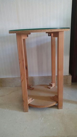 Mesa camilla redonda madera y cristal