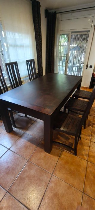 Conjunto Mesa y Sillas Madera Maciza Wengue