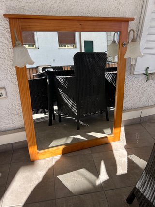 Espejo de madera con 2 luces
