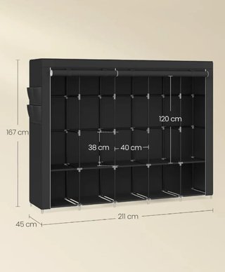 SONGMICS Armario, 5 Barras de Ropa, Estantes, 4 Bolsillos Laterales, Almacenamiento, de Tela, Perchero