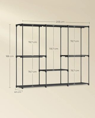 SONGMICS Armario Abierto 205×43×166 cm Negro RYG035B01