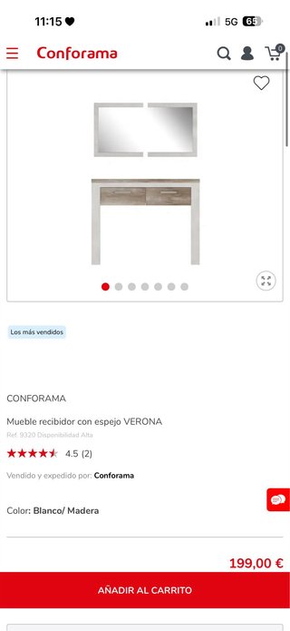 Mesa de entrada blanca y madera con espejo.