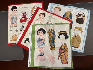 Panel de Tela Vintage Muñeca de Papel. Lote de 4