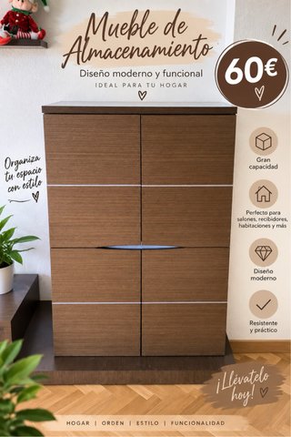 Cajonera con vinoteca de madera y baldas de vidrio