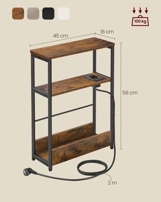 Mesa Auxiliar con Multienchufe 3 Estantes VASAGLE LET335K02