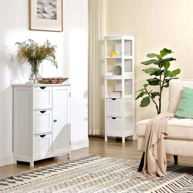 Mueble Baño Alto Armario 2 Cajones VASAGLE BBC66WT