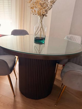 Mesa Comedor Redonda Madera y Cristal