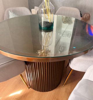Mesa Comedor Redonda Madera y Cristal