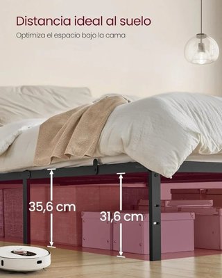 Marco Cama Doble Metal 135x190 Negro Tinta VASAGLE RMB136B01 (Estructura Cama)
